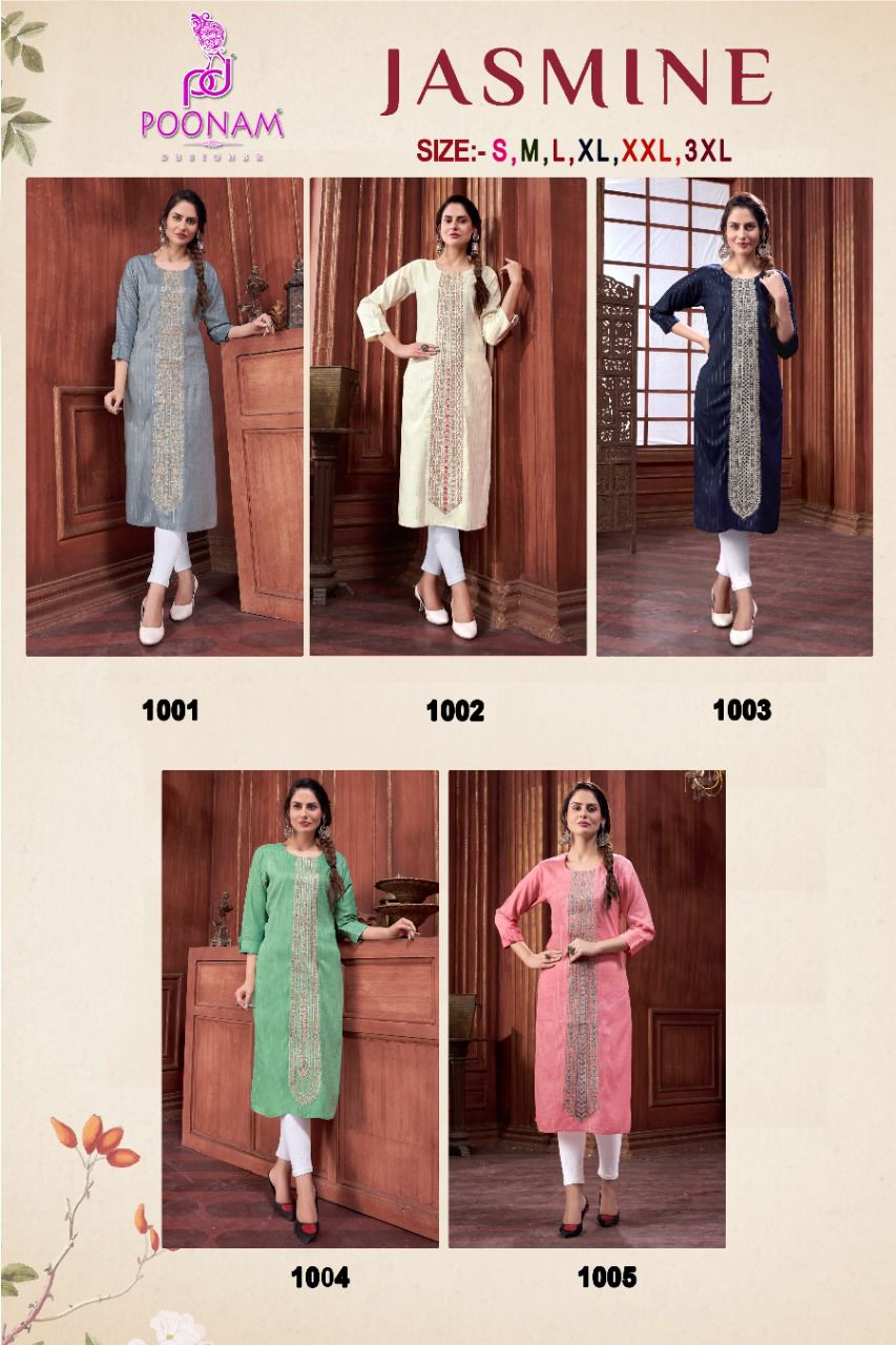 Poonam Jasmine Fancy Designer Ethnic Wear Embroidery Kurti Collection